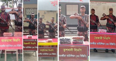 বিজিবির অভিযানে ১০০ পিস ট্যাবলেটসহ বিপুল পরিমান ভারতীয় মালামাল জব্দ