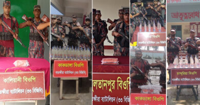 বিজিবির অভিযানে ১০৬ বোতল মদসহ প্রায় ১০ লাখ টাকার ভারতীয় মালামাল জব্দ