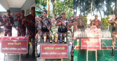 সাতক্ষীরার সীমান্ত থেকে ৫৯ বোতল ভারতীয় মদসহ ২২ লক্ষাধিক টাকার মালামাল জব্দ