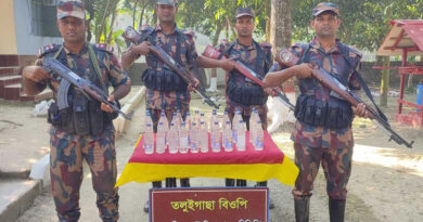 সাতক্ষীরার সীমান্ত থেকে ৬১ বোতল মদসহ প্রায় ১১ লাখ টাকার ভারতীয় মালামাল জব্দ