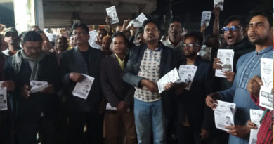 কলারোয়ার গয়ড়া বাজারে ধানের শীষের পক্ষে তাঁতীদলের লিফলেট বিতরণ